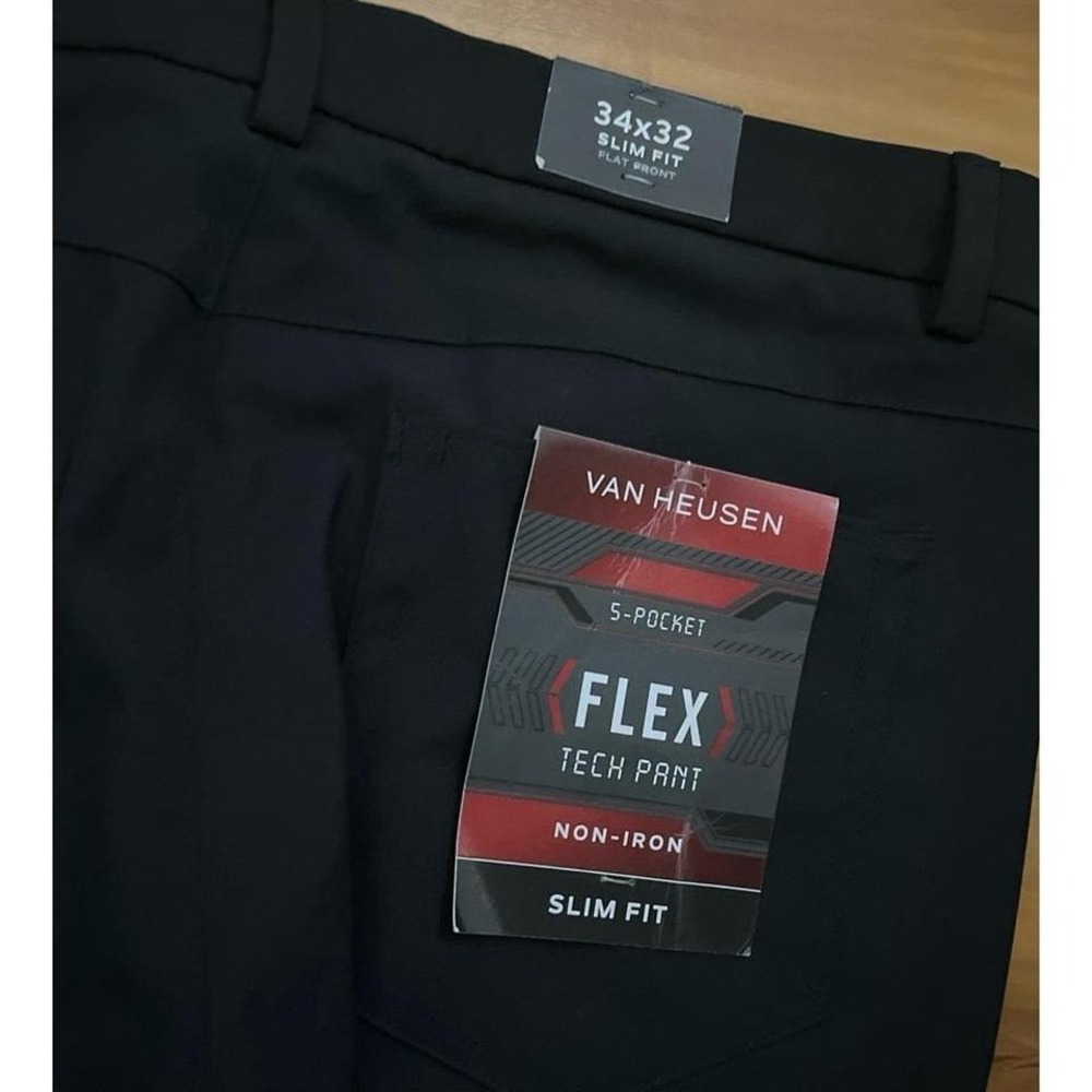 Mens NWT Van Heusen Flex Tech Slim Fit 5 Pocket Black Non-Iron‎ Pants - Picture 6 of 6